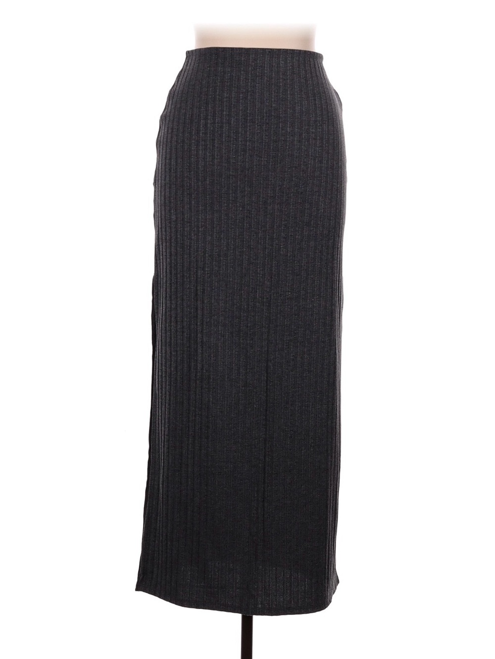 Women's Gray Ribbed Maxi Skirt